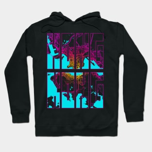 Hongkong City Map Typography - Neon Hoodie